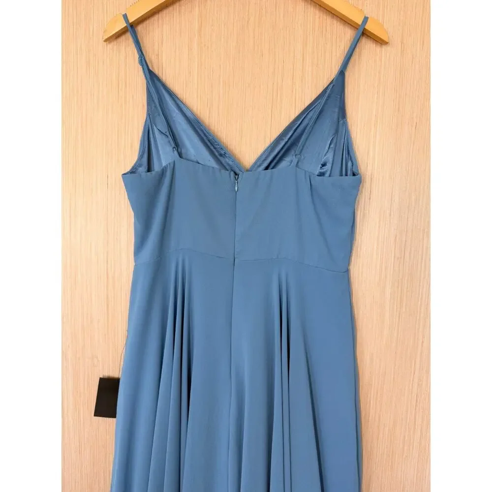 NEW Lulus All About Love Chiffon Maxi Dress Womens Size Large Pleated Slate Blue - Picture 5 of 12